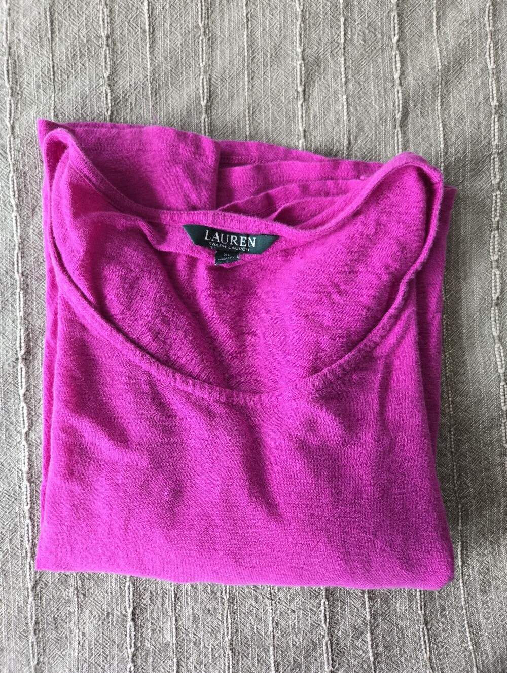 Ralph Lauren Fuschia 100% Linen Wide-Neck 1/2 Sleeve Crop Too XL - Picture 7 of 7